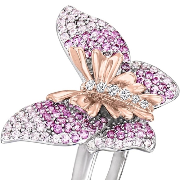 18k Pink Sapphire Diamond Butterfly Ring - Picture 2 of 6